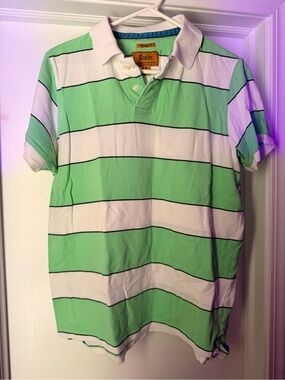 Women’s Green & White Striped Polo Tee - Short Sleeve